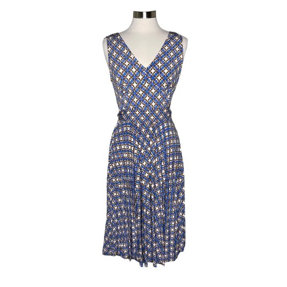Donna Morgan 14 belted dress geometric print blue - Picture 1 of 8